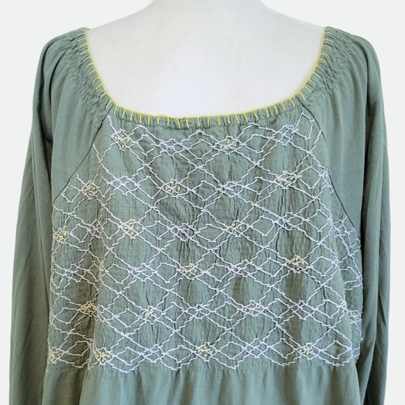 Roaman's Embroidered Empire Waist Smocked Tee - Dusty Jade - Picture 8 of 11